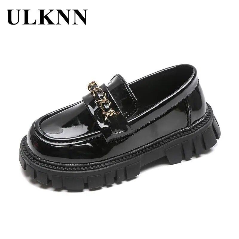 

ULKNN Children s Black Leather Shoes Student Soft-soled Performance Shoes Spring Kid s Platforms Anti-Slippery Chains Shoe