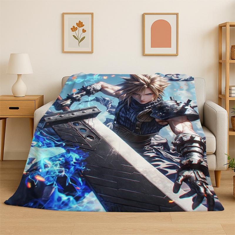 Cloud Tifa Final Fantasy Games Sephiroth Flannel Blanket Soft Warm Throw Blanket for Bedroom Living Room Bed Travel Picnic Gift
