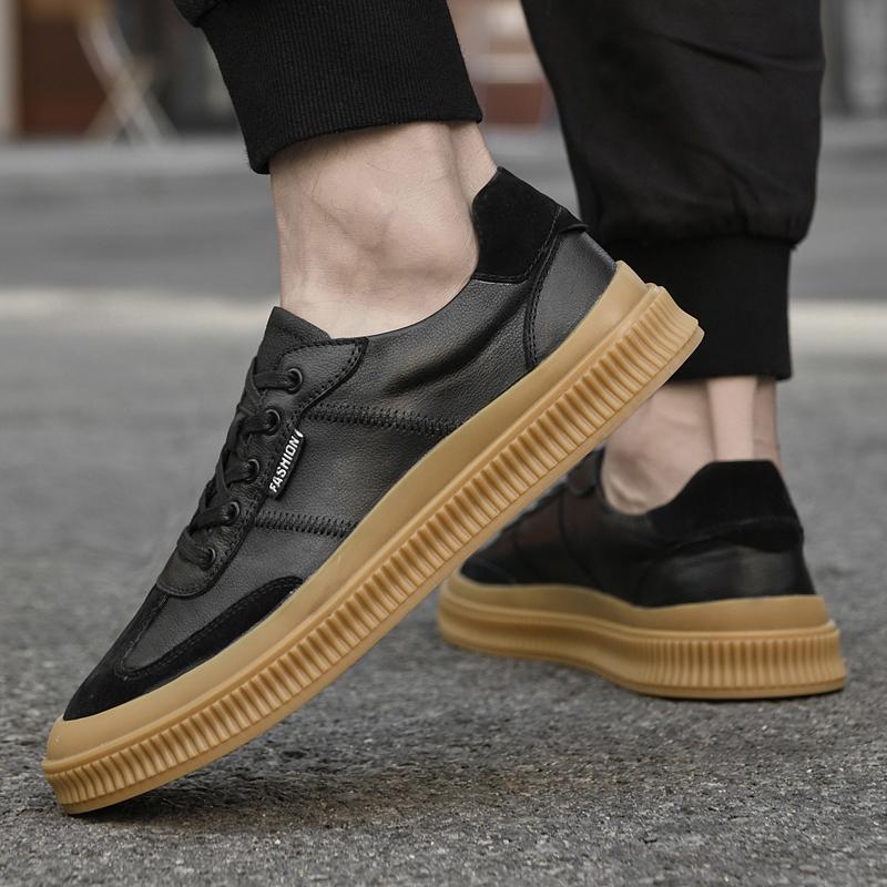 Mode Herren Casual Leder Rutschfest Vulkanisierte Schuhe Outdoor Rutschfest Flach Designer Sneaker Marke Echtes Leder Flaches Schuhwerk 2025Neu