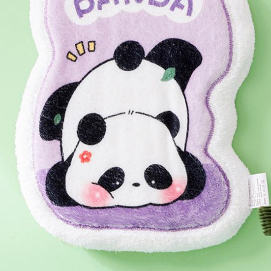 Cartoon Panda Hand Towel Hanging Thickened Washcloth Absorbent Towel with Hanging Ring for Kitchen Bathroom Home Travel