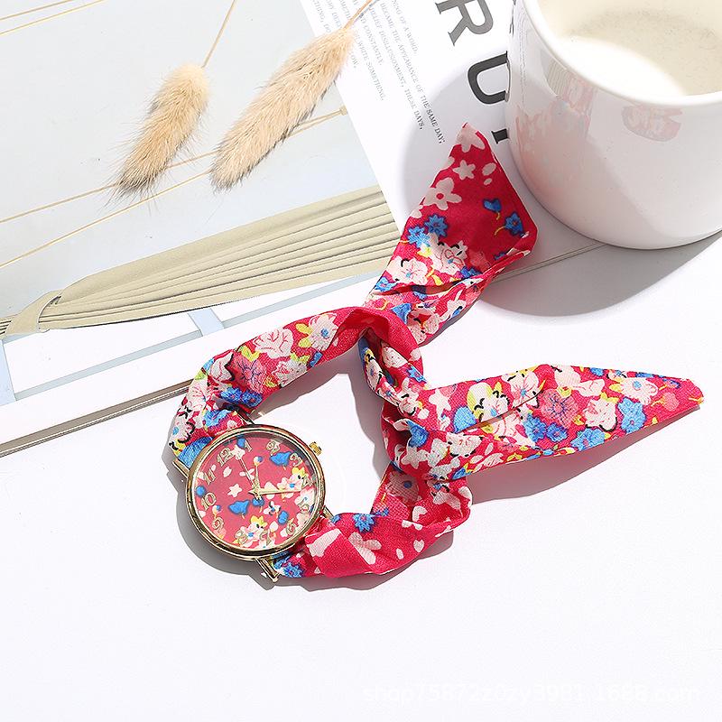 

Korean Printed Silk Ribbon Women Quartz Watch Lace Up Personalized Ethnic Student Summer Fashion Watch Decoration Clock Gift