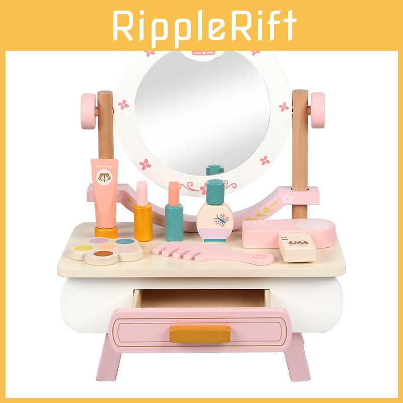 Cosmetics Wooden Pretend Table Interactive Elements Kid Play Skill Developmental