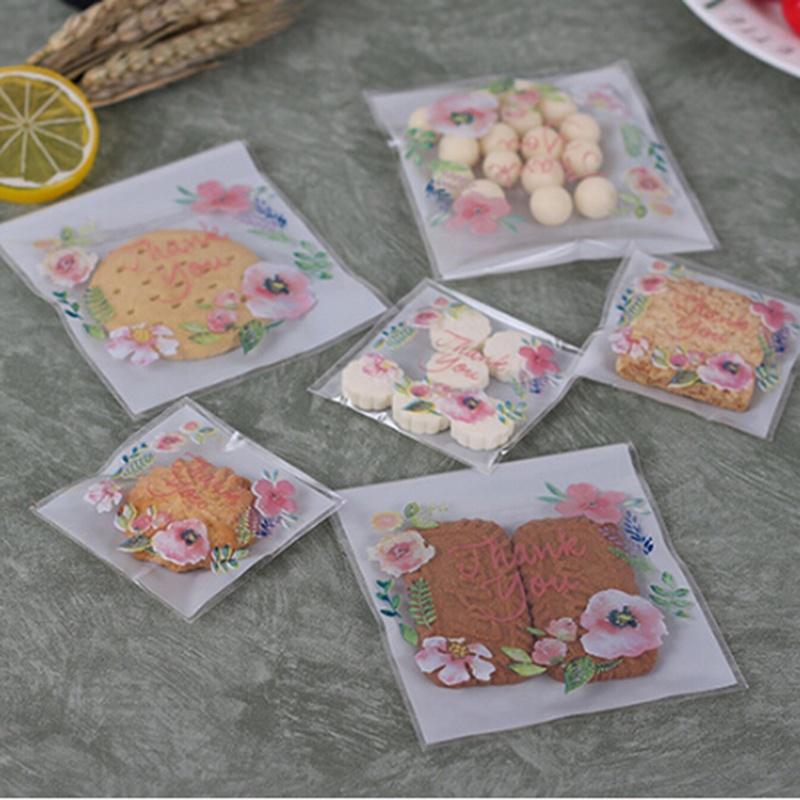 Wedding Birthday Party 100pcs/pack Thanks Candy Cookie Bags Self-adhesive Biscuit Packaging Gift Bag KTY
