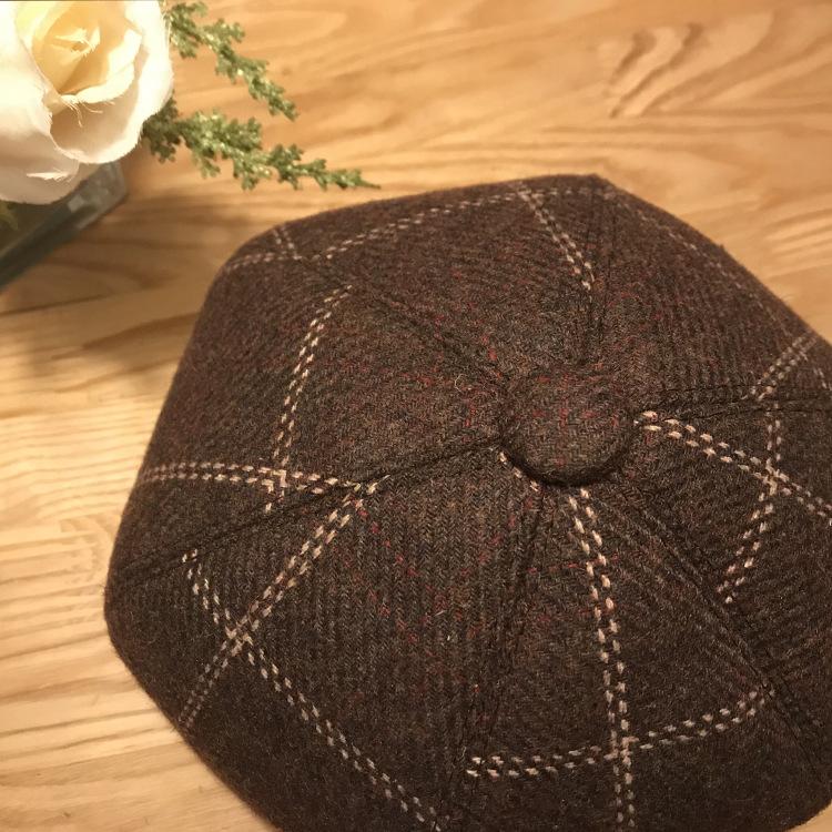 New plaid beret retro British ladies hat autumn and winter fashion painter woolen tide pumpkin hat