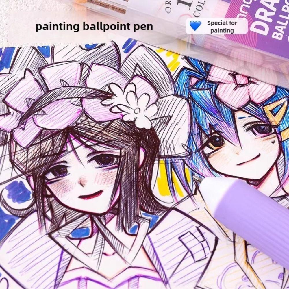 3Pcs/Box 10 Color Ballpoint Pens 0.8mm Multicolor Pens Colored Pens  for Painting Study Marking