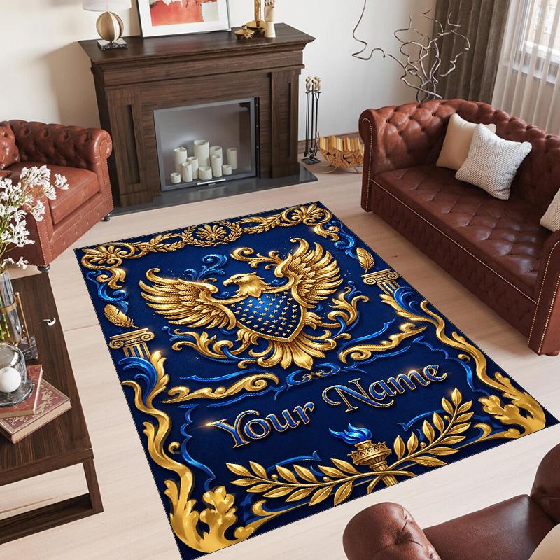 American Patriotic Theme Crystal Velvet Rug Personalized Custom Name Text Soft Floor Mat Home Decor