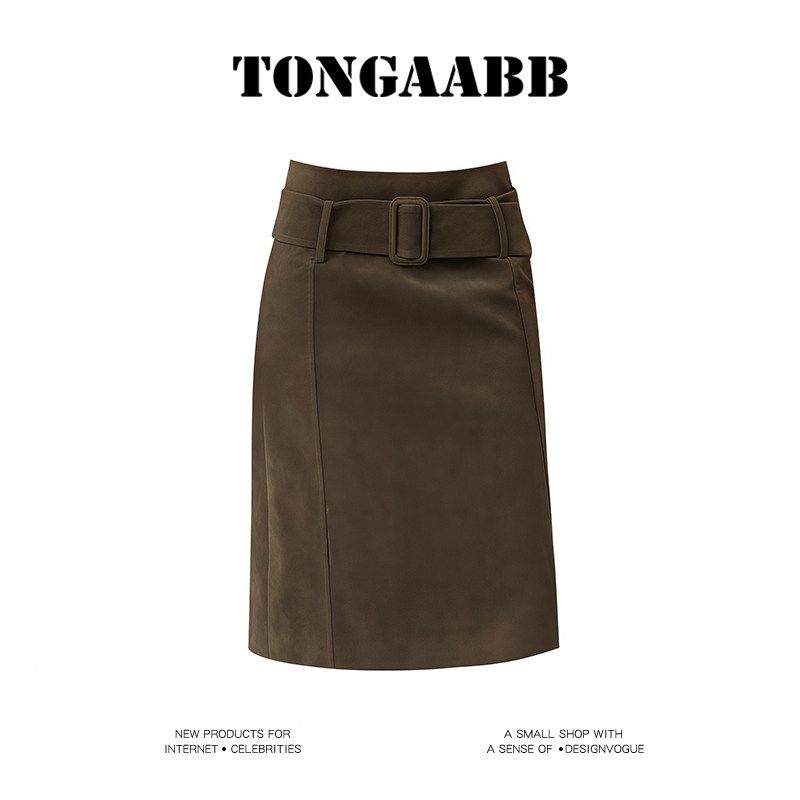 

Korean Style Spring and Summer New Women s Skirt, Hip-Hugging Suede Belt Skirt, High-End Design, Stylish and Chic Mid-Length Skirt Tea Brown S