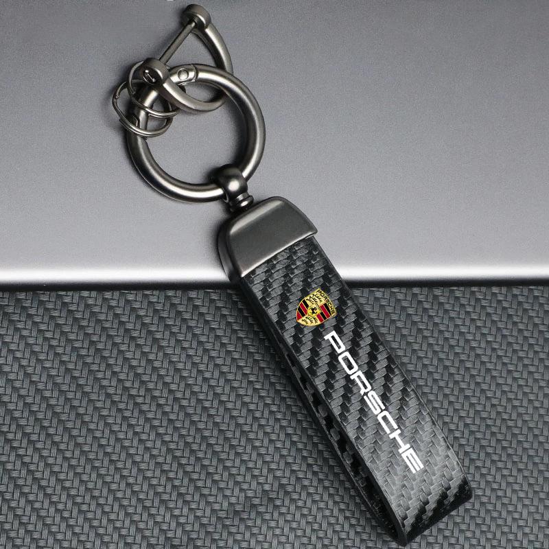 Kohlefaser Auto Schlüsselanhänger Schlüsselring Anhänger Für Porsche Cayenne Panamera Macan Boxster Cayman 718 911 Auto Schlüsselanhänger Aufkleber HF8 gray