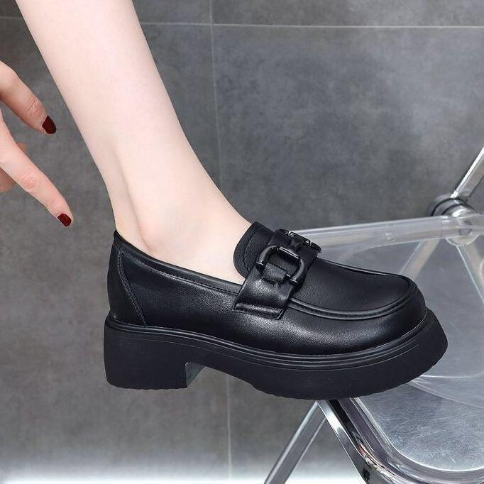 thick-soled French small leather shoes women's loafers 2025 new flat-soled height-increasing British-style versatile soft leather shoes