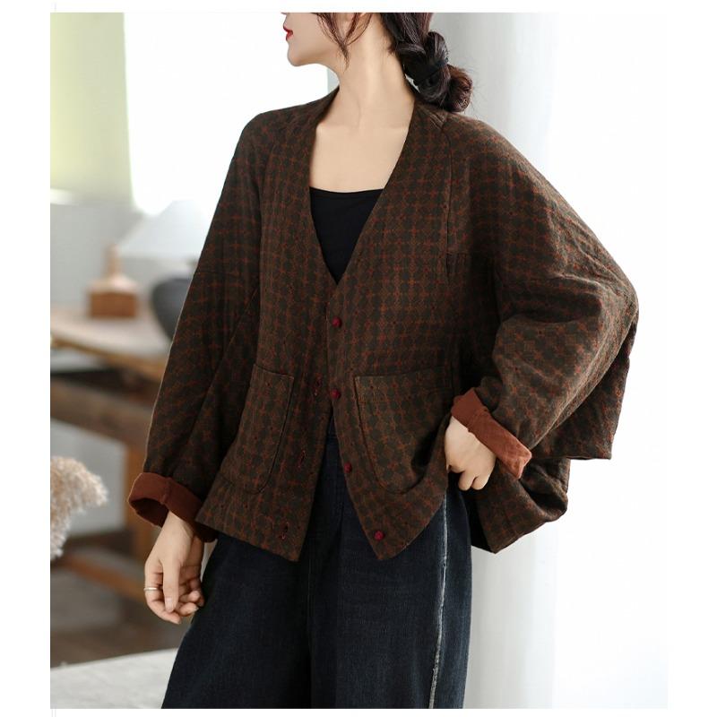 DIMANAF New Plus Size Autumn Women Coat Basic Long Sleeve Jackets Vintage Casual Loose Outerwear Cotton Print