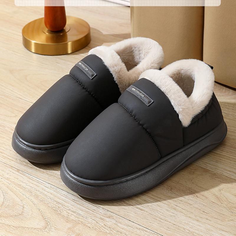 Mode Damen Einfarbig Wasserdicht Verdicken Baumwollpantoffeln Neu Paar Stil Plüsch Pantoletten Leicht Weich Warm Flauschig Hauspantoletten