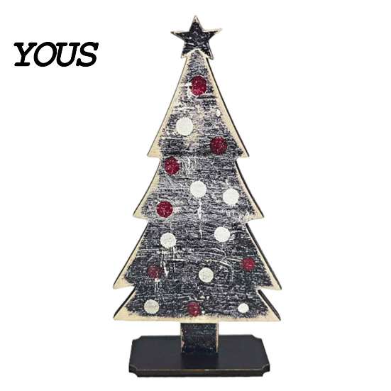 Modern Farmhouse Christmas Decor Rustic Tree Table Decoration, Vintage Wooden Xmas Standing Sign with Small For Tables Base for Winter Home