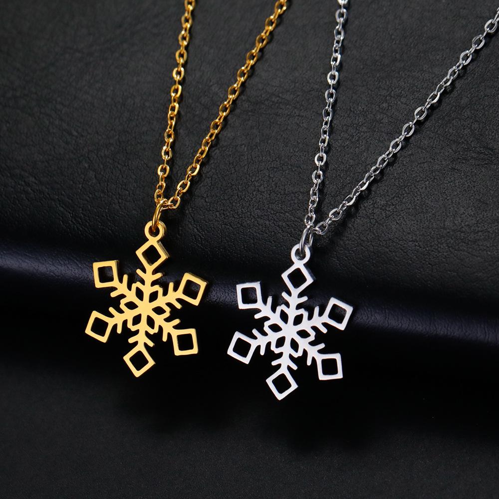 Jeshayuan Christmas Snowflake Pendant Necklace for Women Stainless Steel Neck Chain Special Jewelry Gift