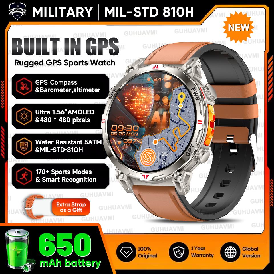 Outdoor GPS Sports Smart Watch Men Built in GPS Compass 5ATM Waterproof Bluetooth Call HD AMOLED Screen Fitness Smartwatch
