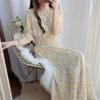 Chiffon floral dress summer dress Korean version waist thin age reduction temperament V-neck fairy skirt short sleeve long skirt