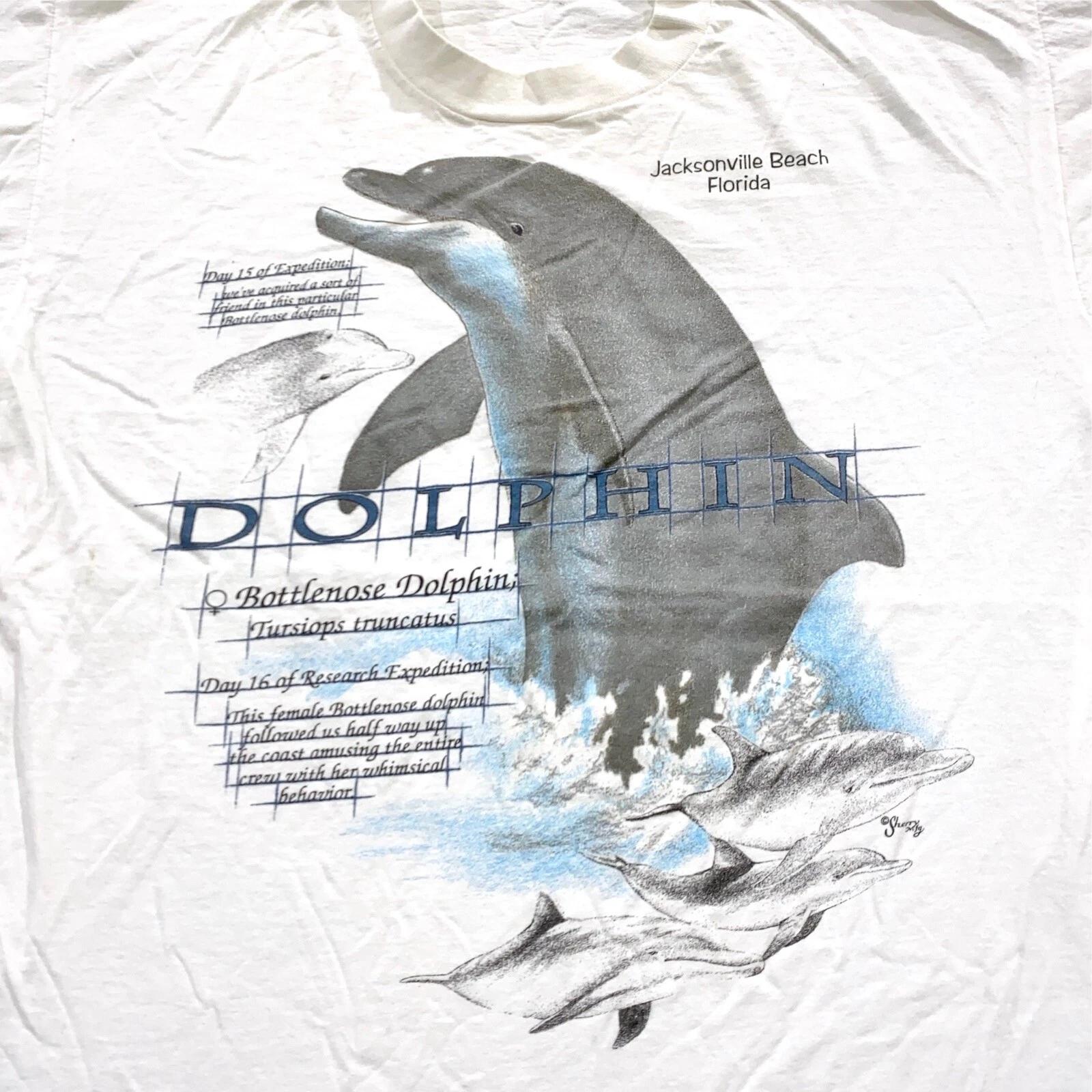 vtg 90s BOTTLENOSE DOLPHIN JACKSONVILLE BEACH FLORIDA NATURE T-Shirt LARGE soft XL