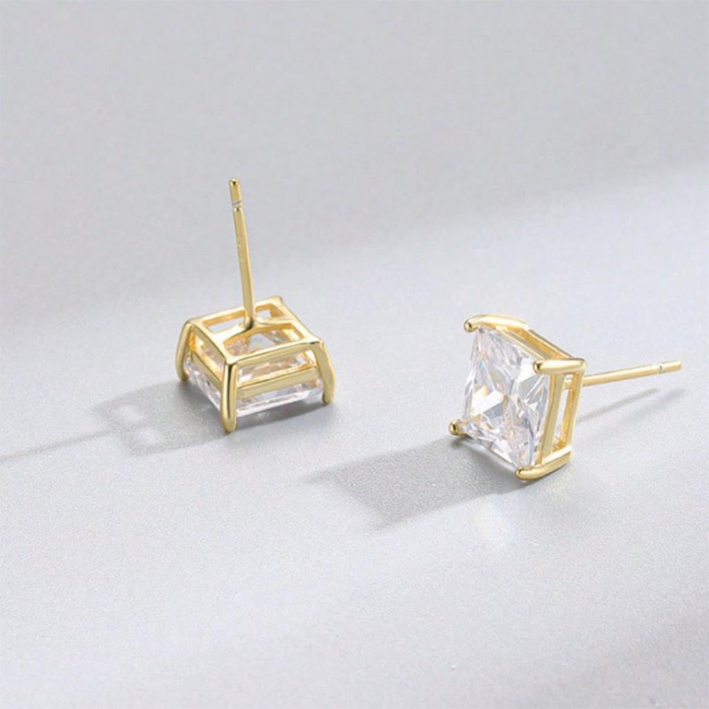 A Pair of Earrings, Classic and Simple Square Shaped Synthetic Zircon Earrings