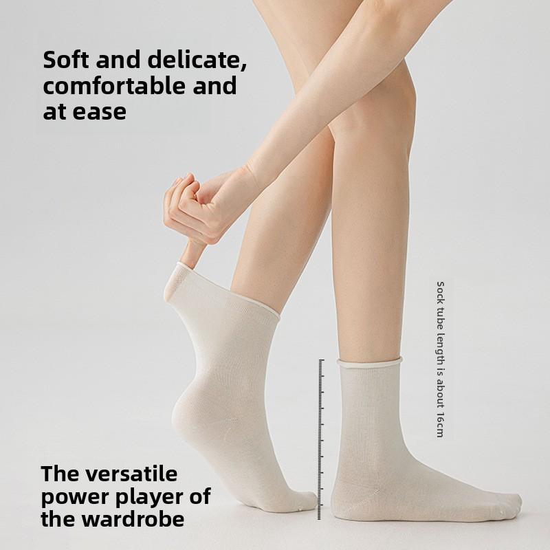Pure Cotton Socks - Children's Summer Lightweight Rolled-edge Unlined Postpartum Socks - 100% Cotton Anti-odor Mid-calf Women's Socks