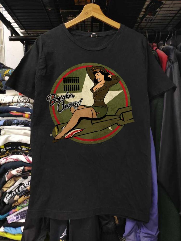 Редкий! Футболка Bettie Page Bombs Away Унисекс Концерты До 5XL El855 S