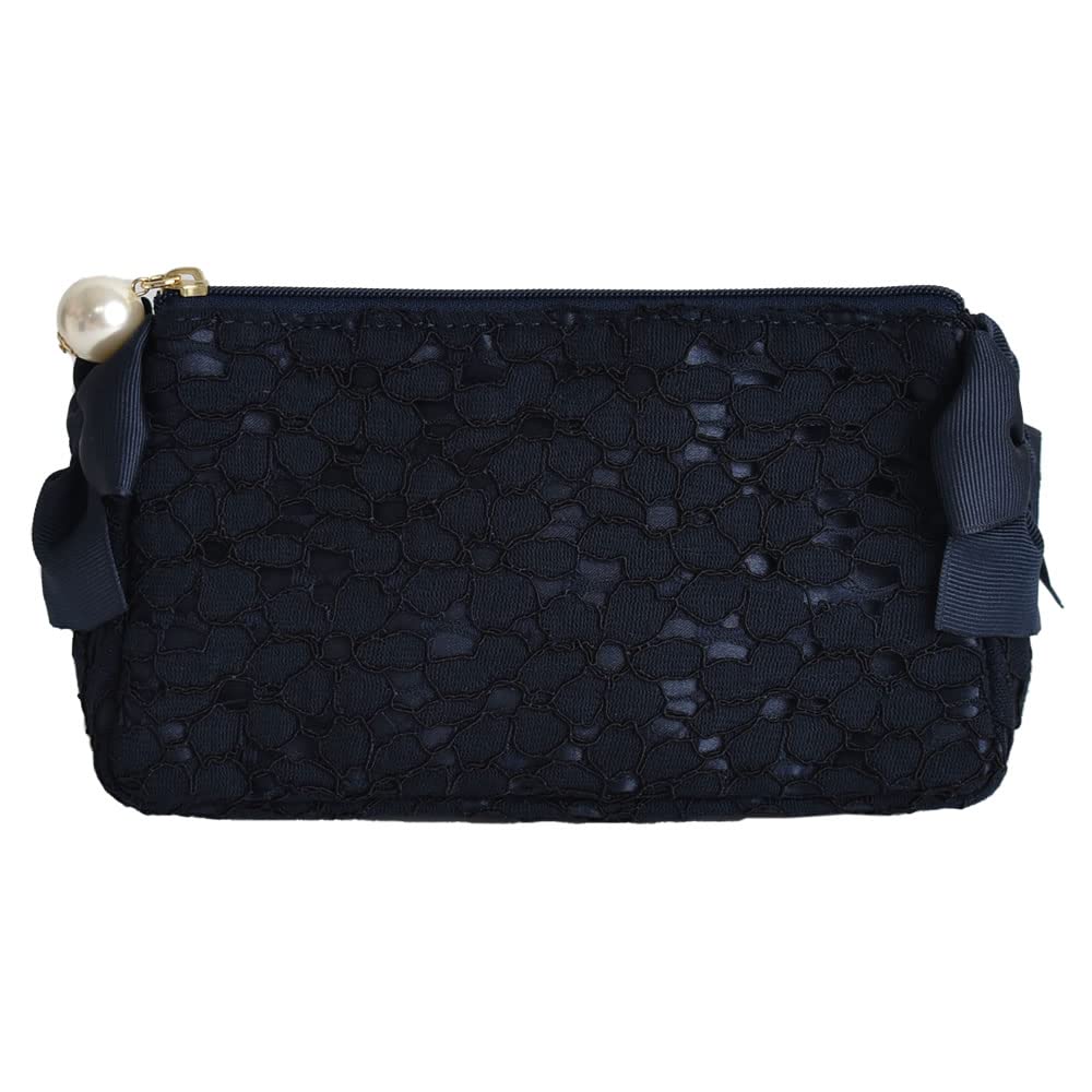 

Small pouch with floral and pearl Stylish and cute for and small women s lace, ribbon, print. makeup, travel, items. 04. Navy.