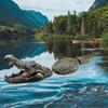 Figurină artificială de crocodil înotător cu coadă mobilă pentru piscină, iaz, plutitoare, aligatori momeală pentru sperierea gâștelor, păsări de apă