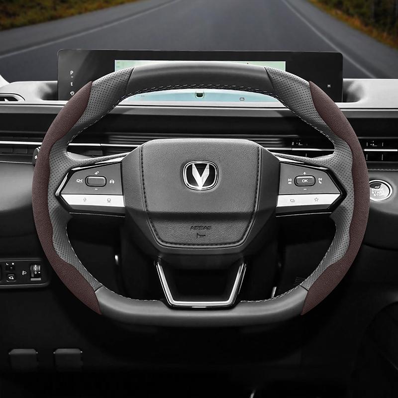 Suitable for Changan Anti-Slip Buckle Segmented Suede Steering Wheel Cover Suitable for Cs35 Plus Alsvin Cs55 Unit Cs95 Uni t K S Vx7