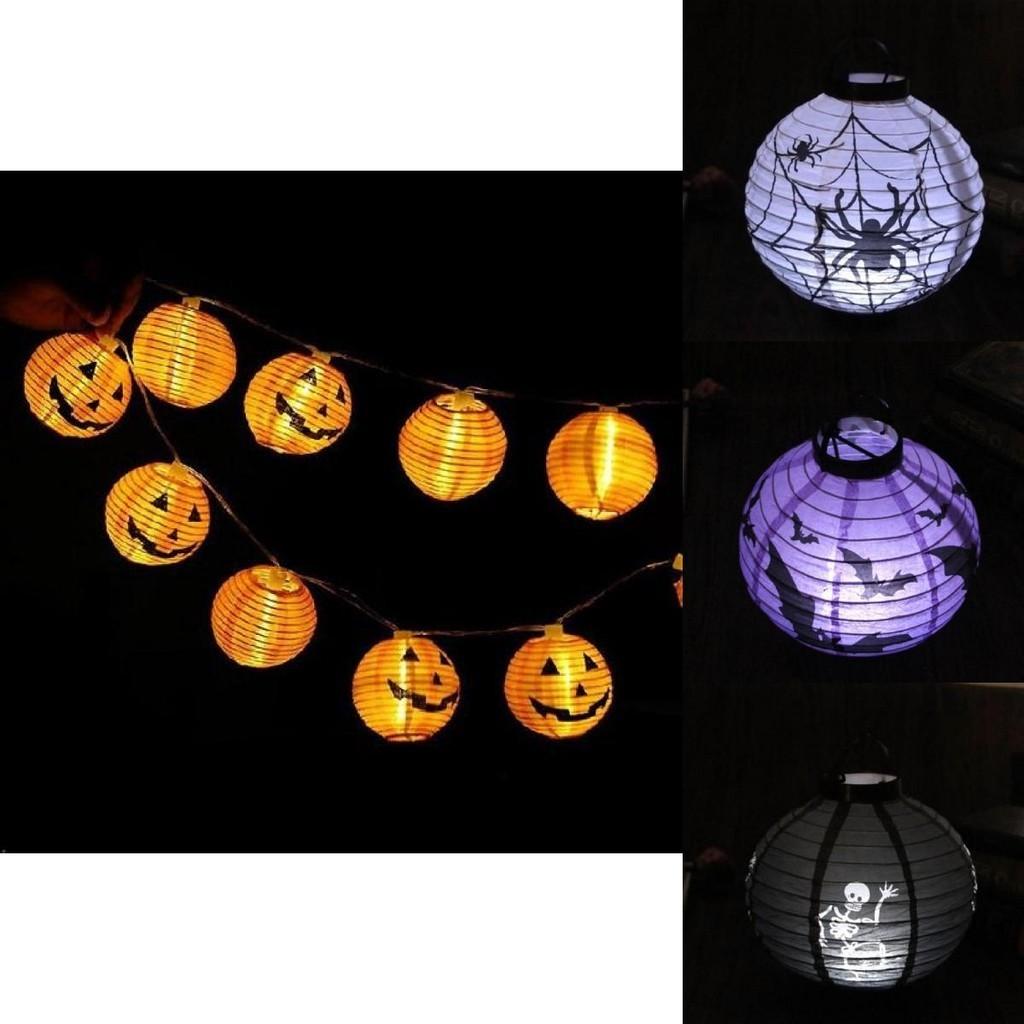 Premium Quality Led Paper Pumpkin Lantern With Spider And Bat For Halloween Party Decor