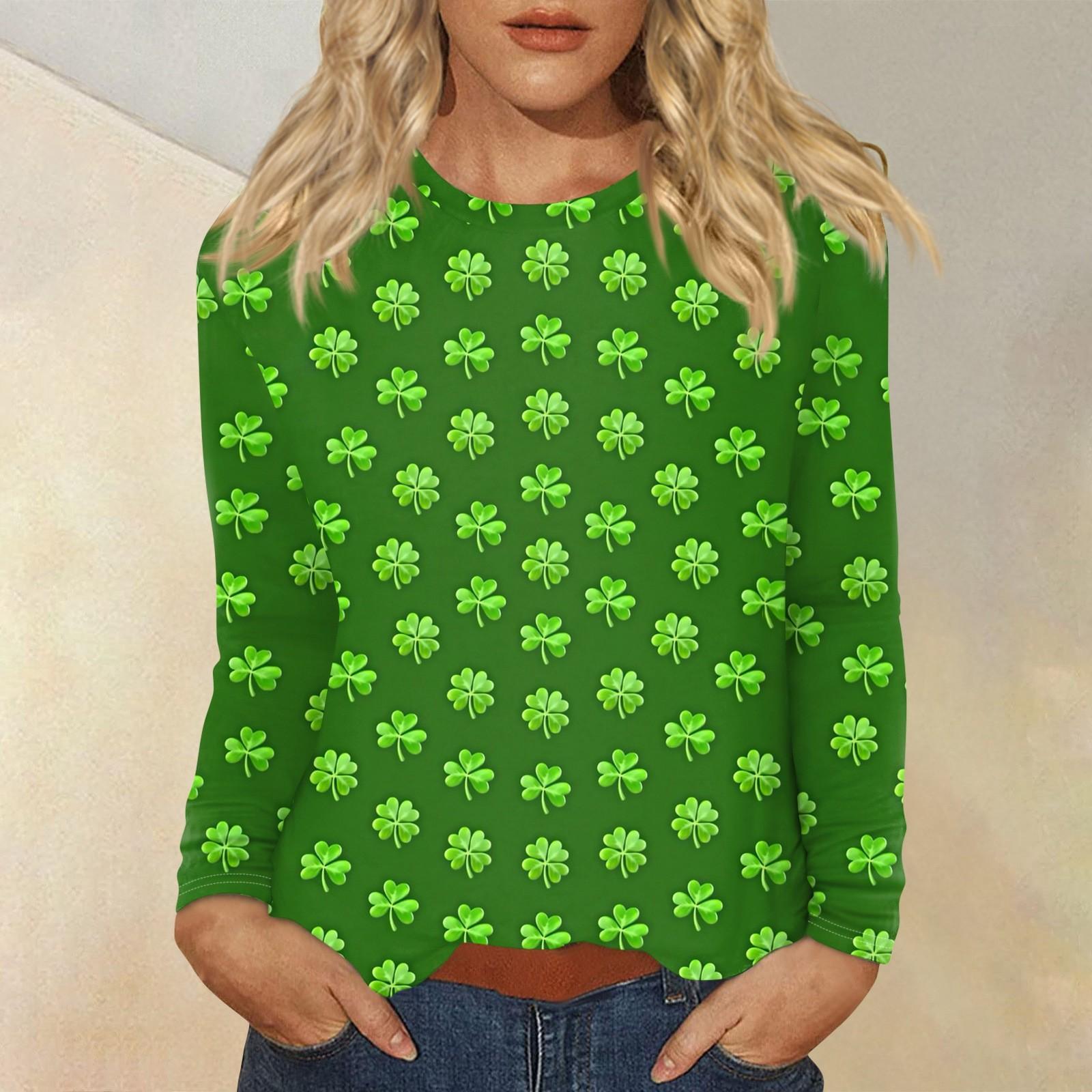 

Женская повседневная повседневная рубашка с длинным рукавом. Топ с круглым вырезом и принтом ко Дню Святого Патрика XXL