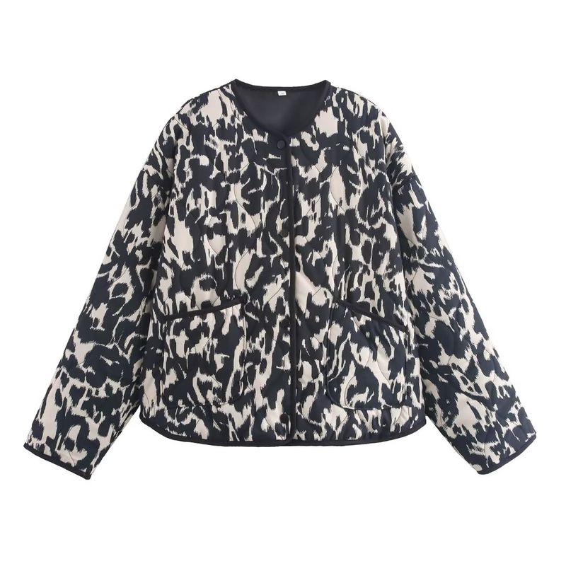 

Zbza Autumn New Women s Clothing Fashion Style French Style Design Fashion All-Matching Casual Minimalist Style Pattern Print Cotton-Padded Jacket Coat XS