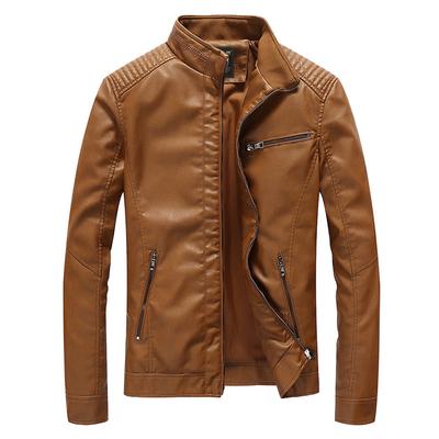 Jaqueta de couro masculina casual primavera e outono, jaqueta de couro da moda retrô da locomotiva de emenda, jaqueta masculina