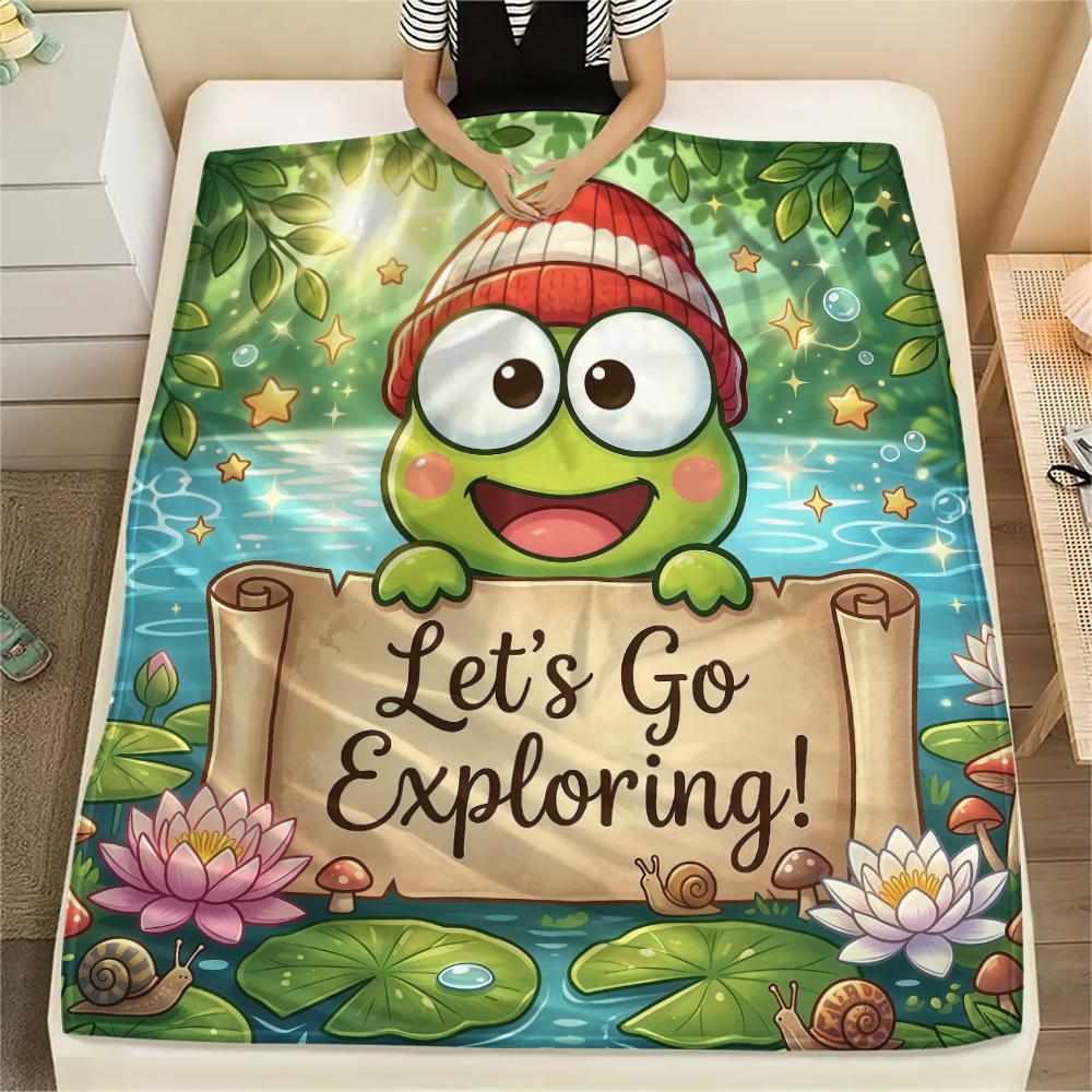 1PC Keroppi  Print Flannel Blanket, High Quality All Seasons, Home Decor, Warmth and Comfort, Perfect for Christmas Gifts