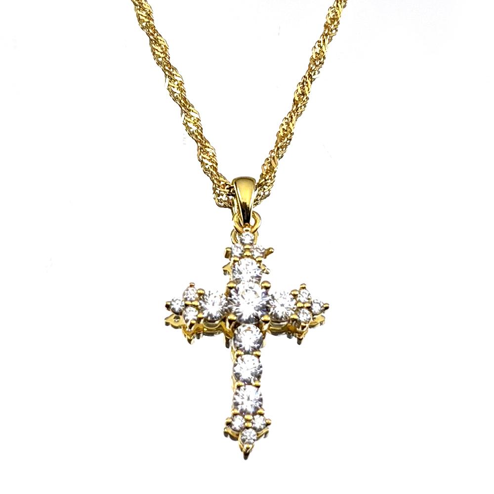 Shiny Hip Hop Zircon Cross Pendant Necklace for Women Stainless Steel Crystal Choker Christian Necklaces Jewelry Cruz Colgante