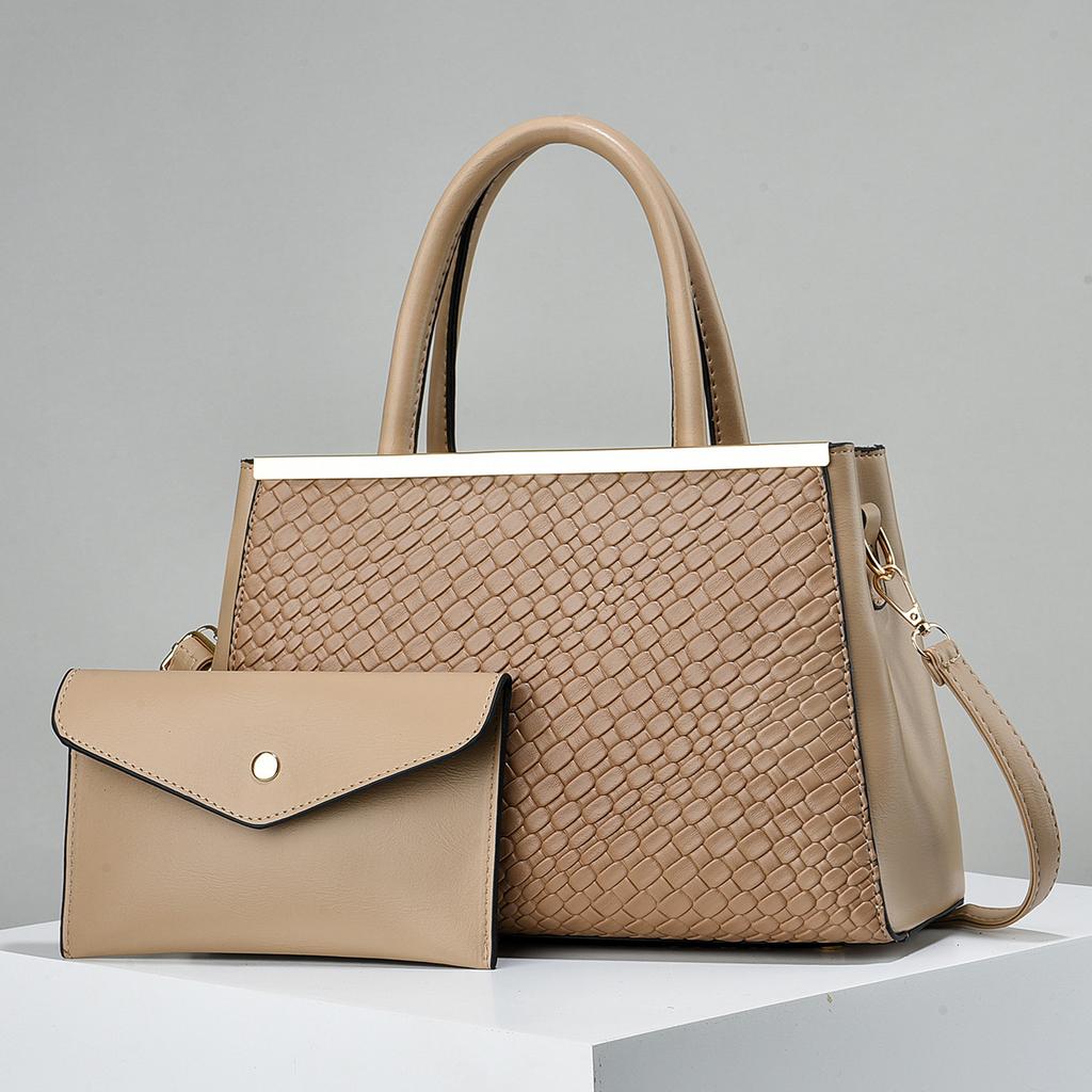 Fashion Simple Large Capacity Handbag Two Set Embossed Texture Simple Yankee Women's Bags Color Crash Shoulder Crossbody Bag