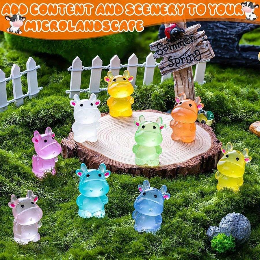 10/20pcs Luminous Mini Resin Cow, Glow In The Dark Cows Tiny Animals Figures DIY Crafts For Fairy Garden Micro Landscape Aquarium Micro