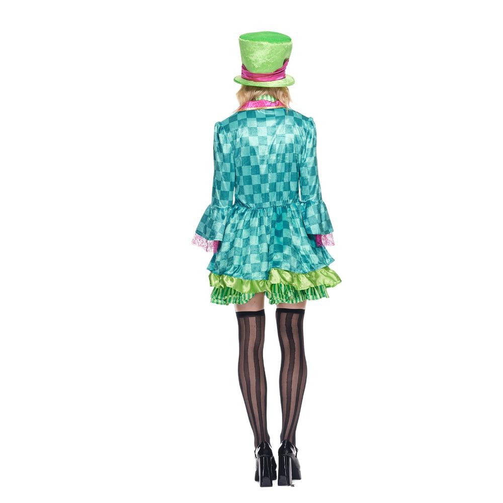 Women Alice In Wonderland Mad Hatter Halloween Costume Adult Medieval Mad Tea Party Cosplay with Bowtie Top Hat
