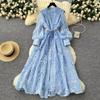 France Vintage Embroidery Formal Dresses Women Summer Autumn Lantern Long Sleeve Lace Pearl Prom Evening Birthday Party Dress