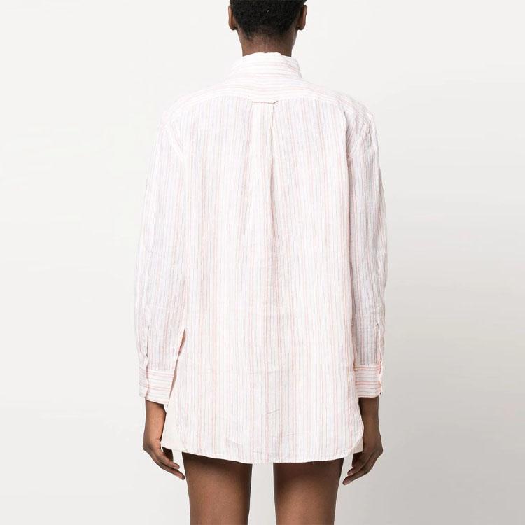 Polo Ralph Lauren Ss23 Striped Polo Collar Single-Breasted Long Sleeve Shirt Women Shirts Pink 211892393-002