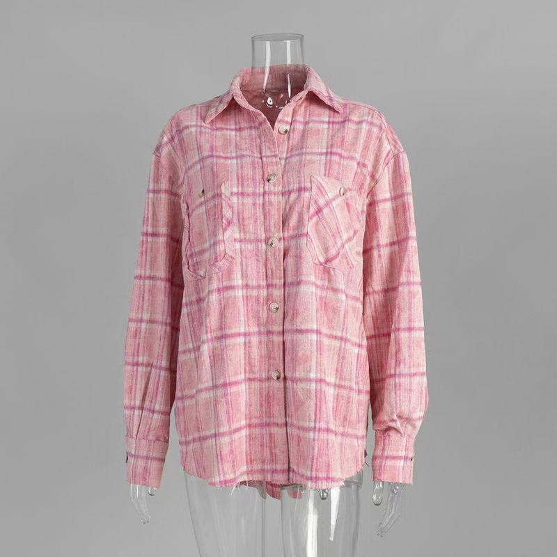

Мода Ветер Новое поступление Ретро Клетчатая рубашка Свободная розовая рубашка-пальто Свободная клетчатая рубашка Pink L