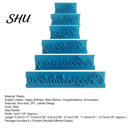 DIY 6Pcs/Set Fondant Mould Soft Non-stick Plastic Happy Best Wishes Birthday Cake Decoration Mold for Home Embosser