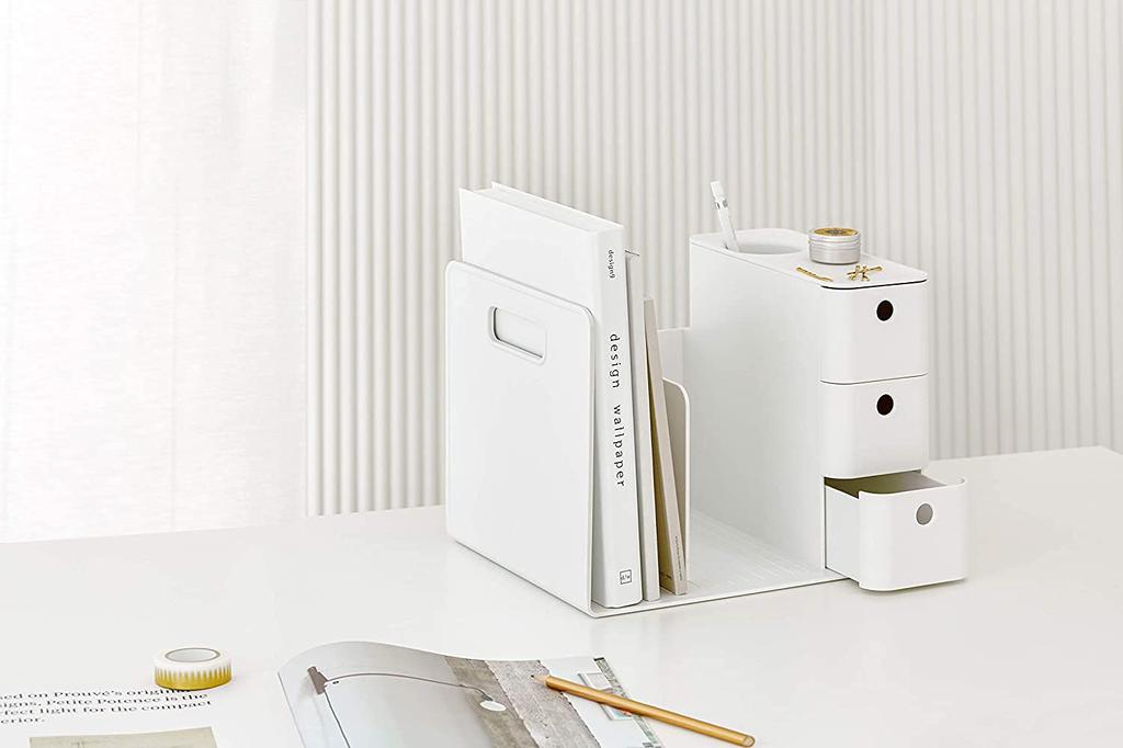 Teijin LITEM. Desk Organizer, White, Multi-functional Book Stand, Pen Holder, Storage Box, Small Item Storage, Tabletop Storage, Stationery,
