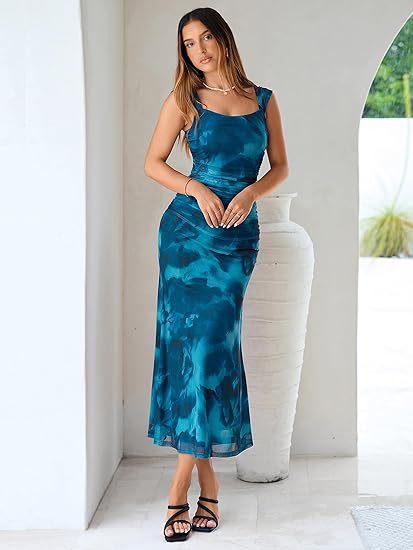 New European and American Sexy Floral Suspender Dress Women's Summer Seaside Vacation Atmosphere Backless Beach Dress