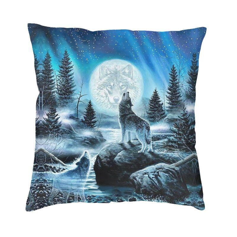 Custom Wolf Tree Pillow Case 45X45Cm Decoration Kawaii Animal Cushions For Sofa Square Pillowcase