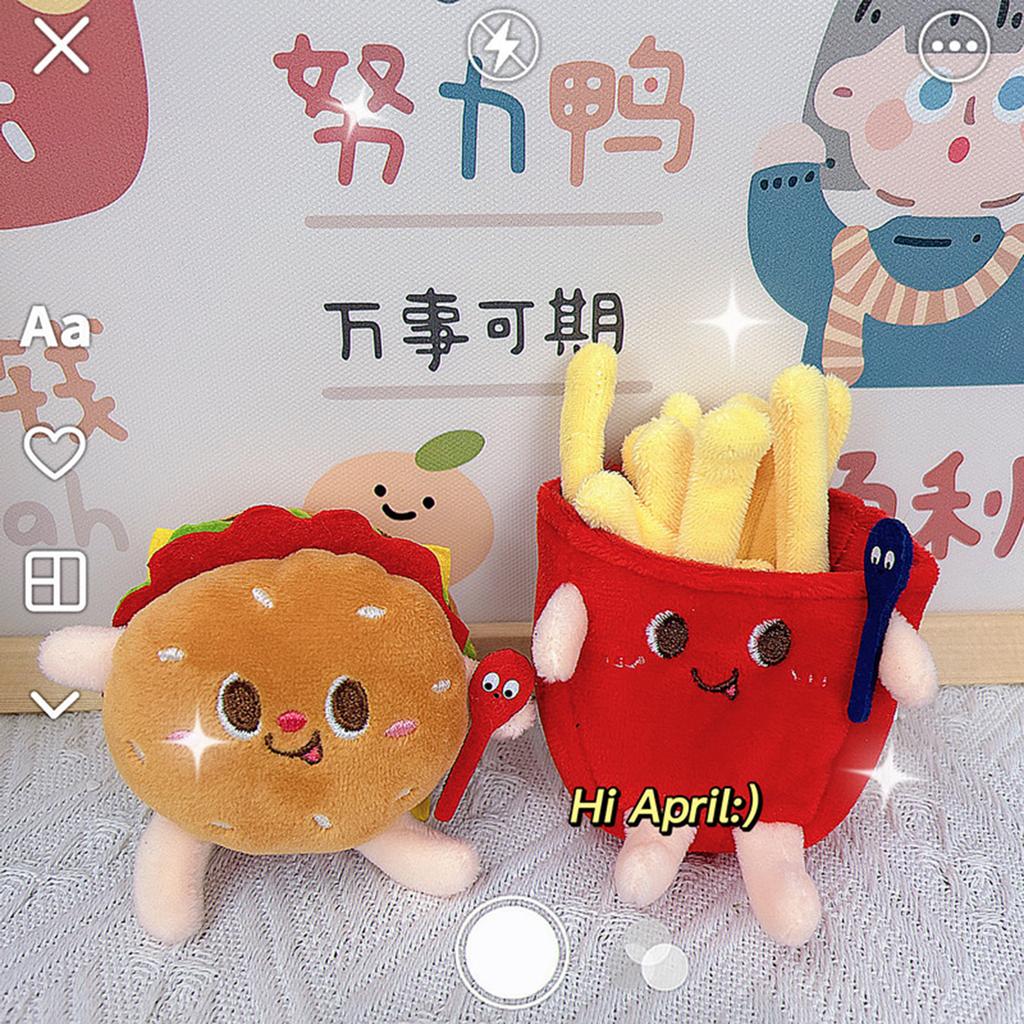 Mini Burger Cute Plush Fries Keychain Bag Ornament Women Handbag Decoration School Student Backpack Lovely Furry Pendant