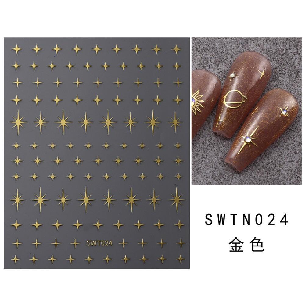 Nail Sticker with Gold Hot Stamping, Three Color Leaf Painting, Hollowed Out Flower, Black and White Star, Nail Back Adhesive Sticker