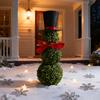 Christmas Snowman Topiary Artificial Snowman Shaped Topiary Tree with Bow And Hat Outdoor Boxwood Topiary with Stake for Home Porch Decor