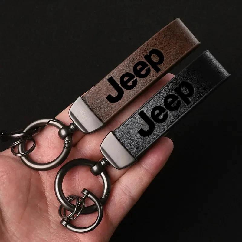 Per Auto Jeep Portachiavi ad Anello in Pelle Vintage Catena in Lega di Zinco Chiave per Jeep Grand Cherokee Wrangler JK Gladiator Compass Renegad