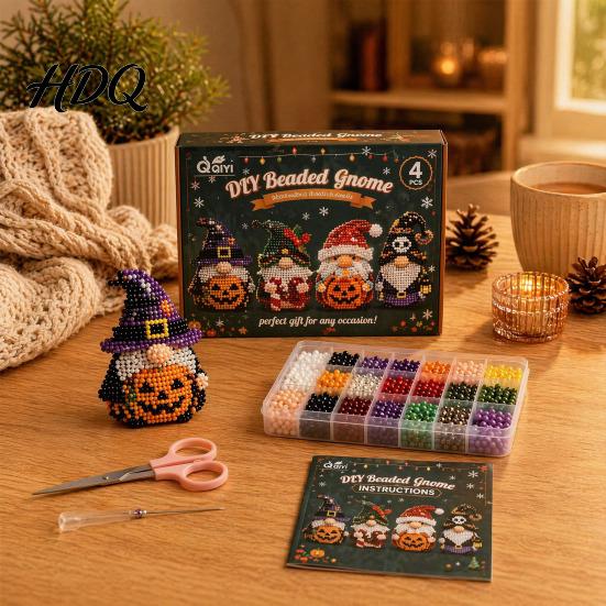 Kit de Matériel DIY Pour Débutants Gnome Perlé 3D Broderie de Perles Minuscules 4 Pièces Lutins Artisanat de Perlage Art Artisanat Mignon Cadeau Fait Main pour & Artisanat