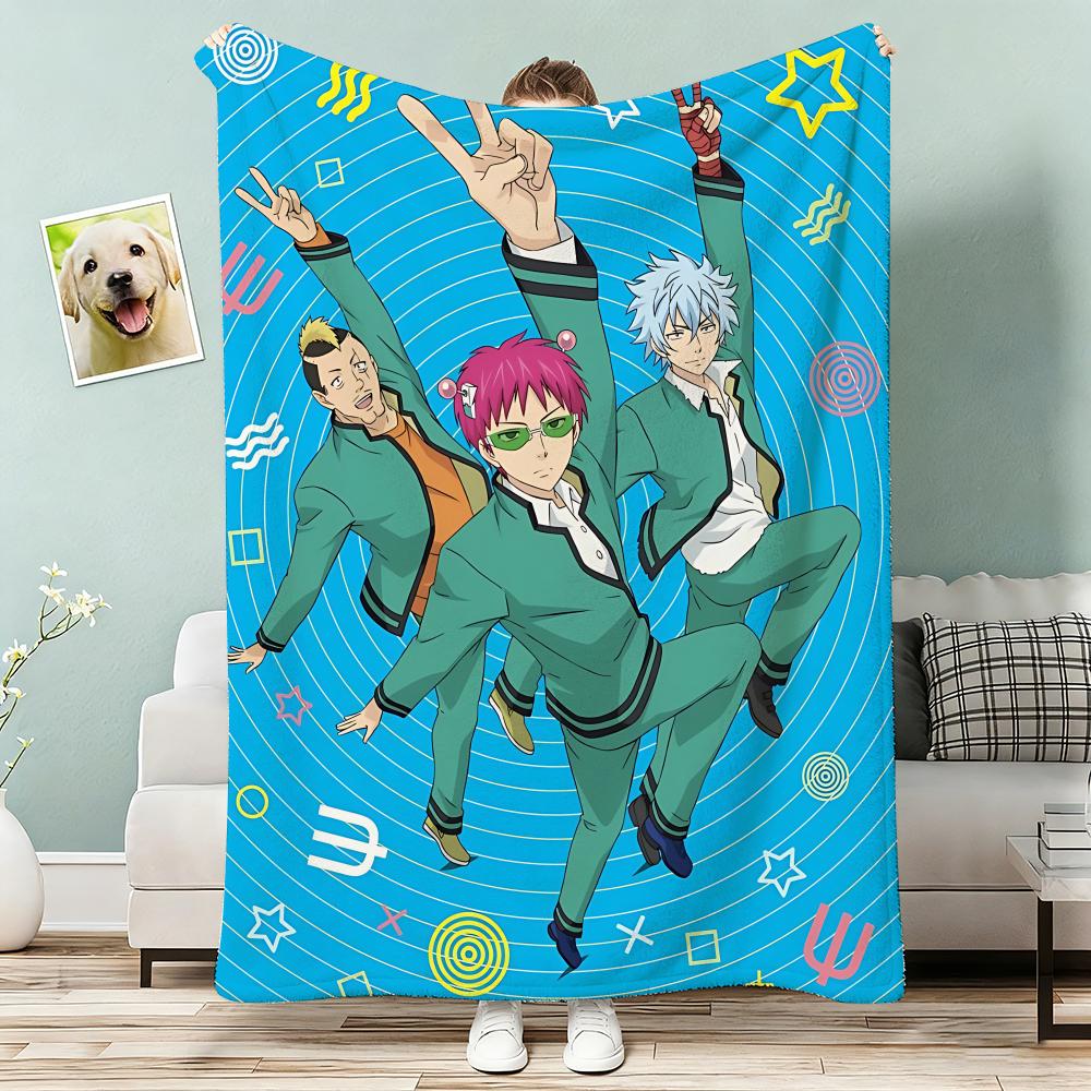 The Disastrous Life of Saiki K Anime Throw Lightweight 240g Flannel Blanket Soft Skin-friendly for Summer Cooling 75x90cm