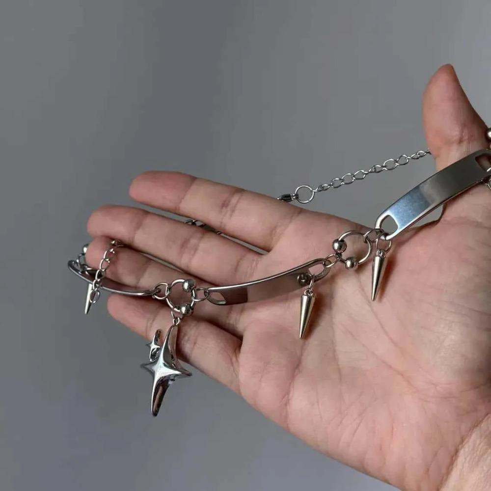 1PC Punk Star Riveted Choker,Rock Jewelry,Y2k Accessory,Hippie,Goth,Design Sense,Spike,Cross Star,Nose Ring Charm,Necklace For Women