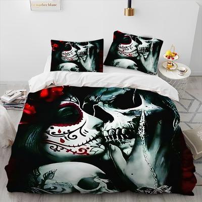 Set Copripiumino 3D Horror Gotico Teschio Femminile Ragazza Morta, Set Letto Copripiumino Copripiumino Federa, Set Letto Matrimoniale